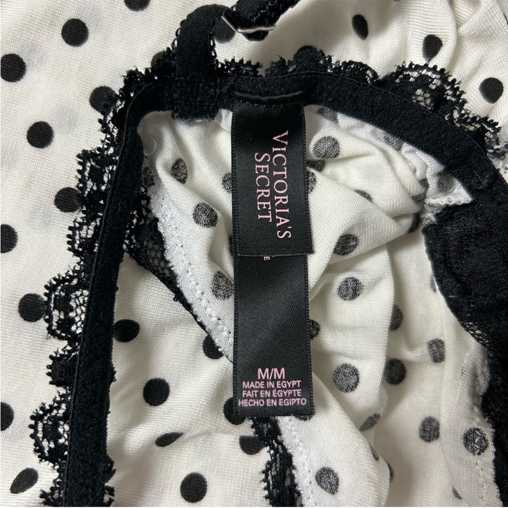 Victoria’s Secret Babydoll Nightie Medium Off-White & Black Polka Dot Lace Trim - Picture 8 of 12